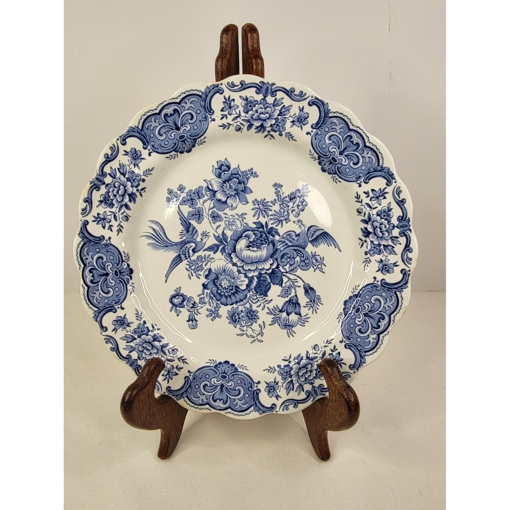 Ridgway Staffordshire Windsor Blue White Ironstone Plate Birds Floral 10 Inch